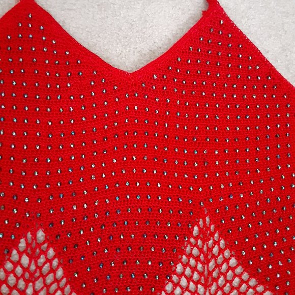 2/$10 🧺Red Rhinestone Fringed Halter Top - Picture 3 of 7